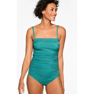 MIRACLESUIT X TALBOTS TEAL AVANTI BANDEAU PAINTERLY STRIPE ONE PIECE SWIMSUIT 8